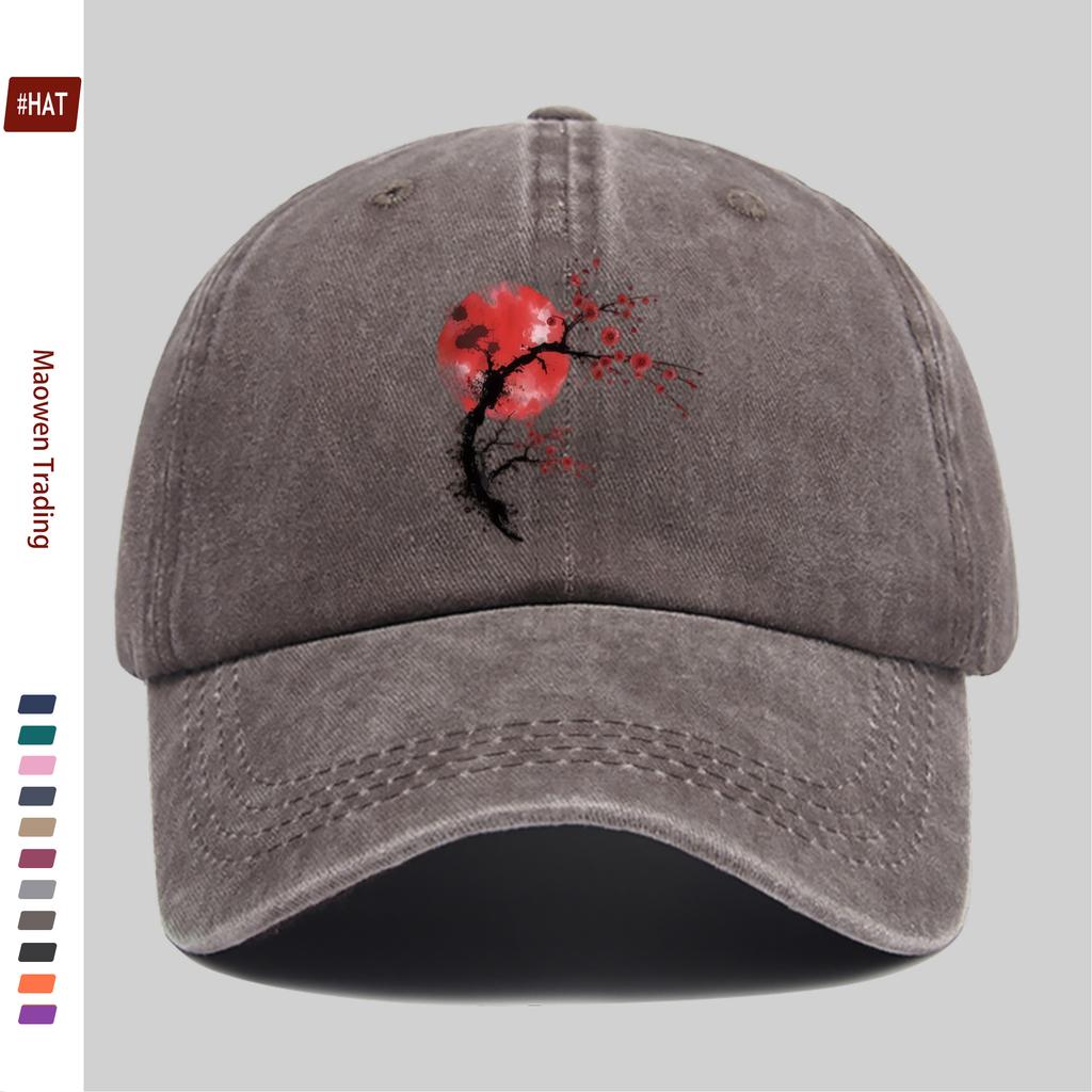 Pc Japanesestyle Red Plum Blossom Print Baseball Cap with Floral Print Design Decorative Hat Comfortable and Lightweight Hea