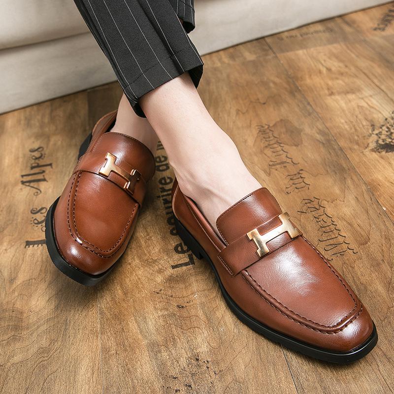 

Men s shoes new Doudou shoes foreign trade large size leather shoes men s H buckle one pedal loafers teen driving shoes 48 золотой
