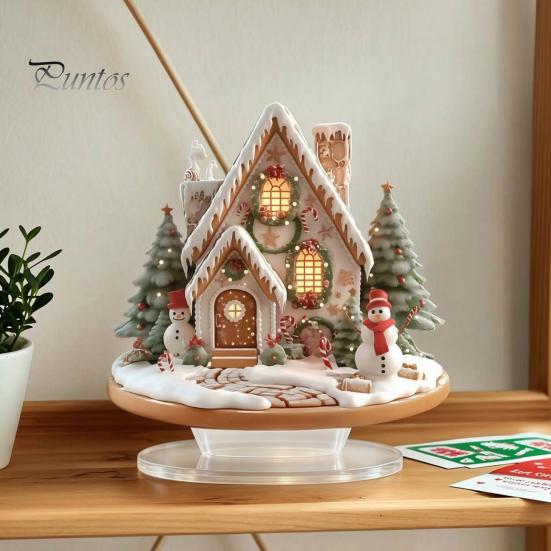 Christmas Decorations for Fireplace Acrylic Table Decor, Gingerbread House Tree Ornaments, Holiday Home Waterproof Desktop Living Room Bedroom Office
