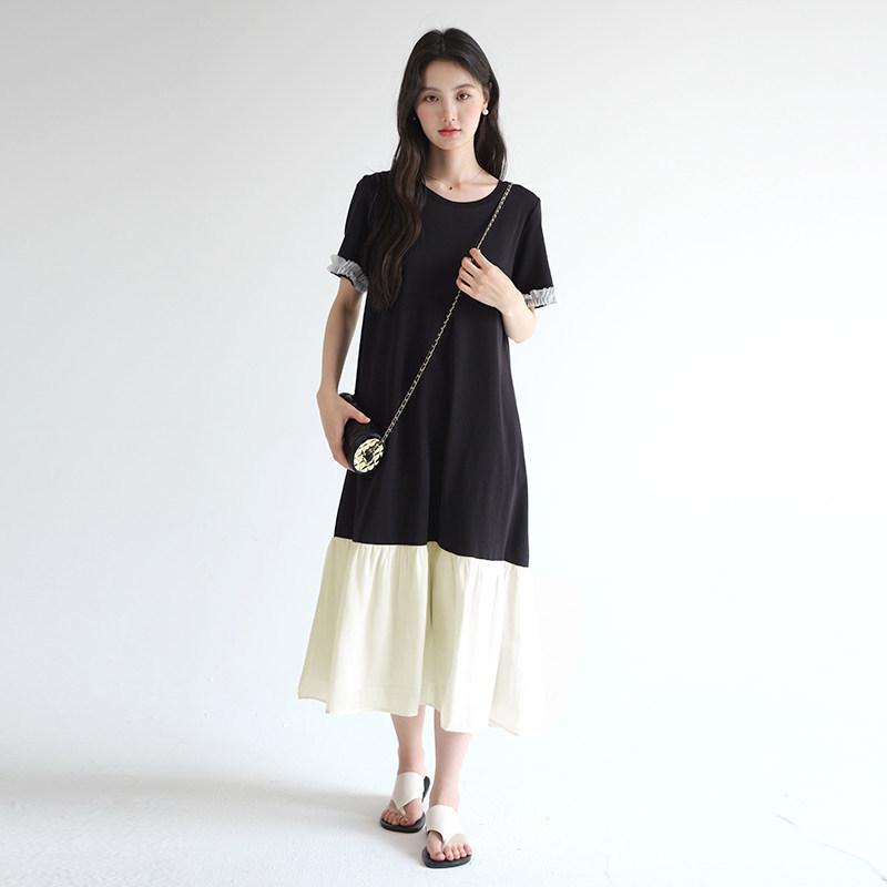 

Lan Ruo Shui Plus Size Color Block Fishtail Dress - Summer 2025 French Loose Long Dress for Women L