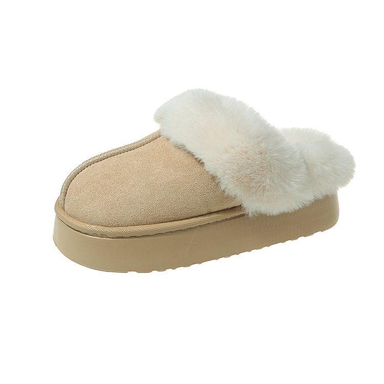 Frosted Fluffy Slippers Women's 2025 New Winter Outer Wear Women's Thick-soled Fur Integrated Snow Boots Velvet Cotton Shoes