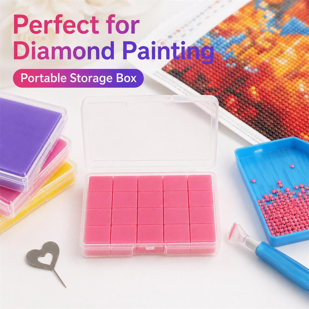 24PCS Diamond Painting Wax Clay Set with Heart Pin Sticky Pen Glue Clay for 5D DIY Diamond Art Rhinestone Craft Tools Portable Storage Box Accessories