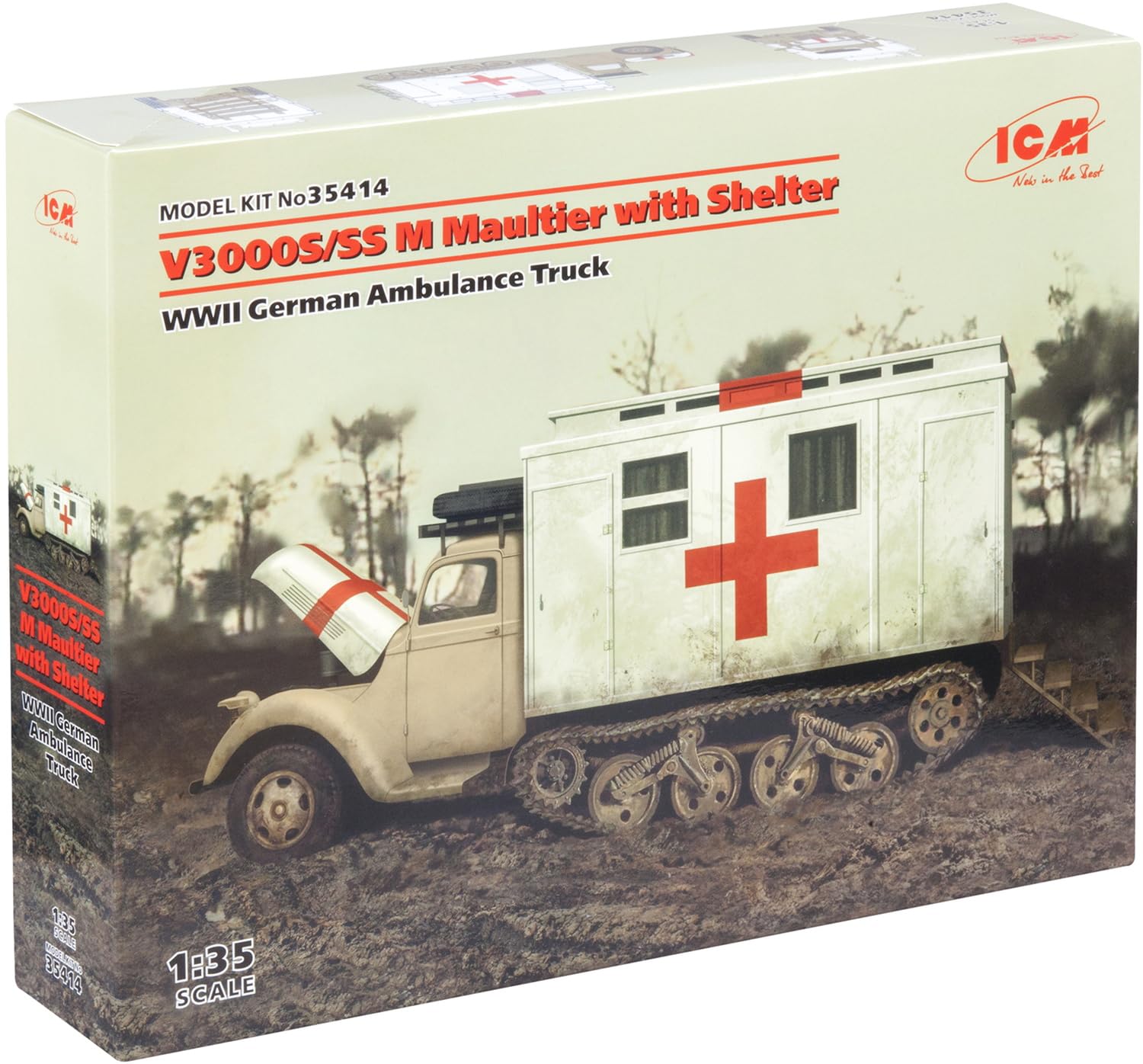 

ICM German Ford M Maultier Field Ambulance Plastic Model 1/35 V3000S/SS (35414)