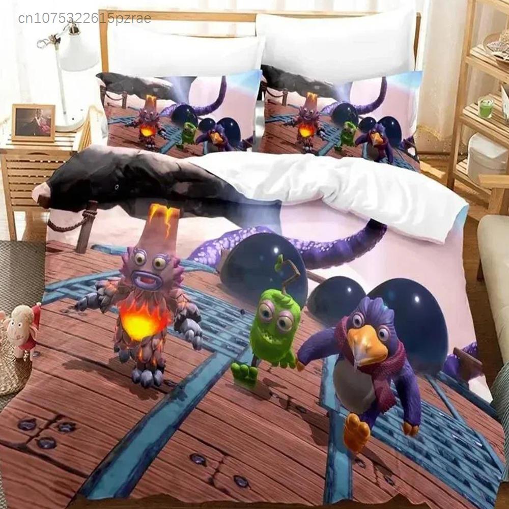 Game My Singing Monsters Bedding Set Printed Bed Set With Pillowcase Duvet Cover Soft Queen King Size Bedclothes Home Boys Adult