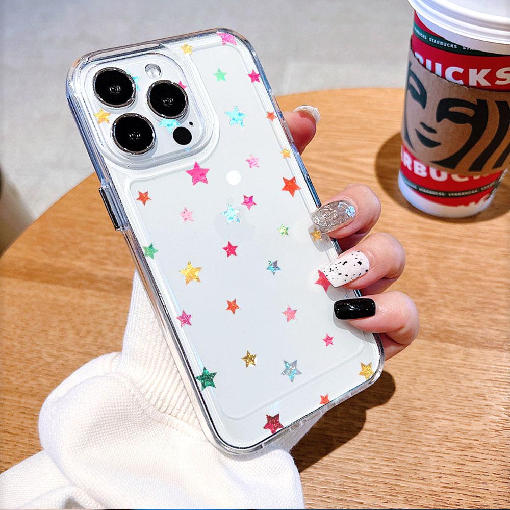 Colorful Star Confetti lucency Phone Case for IPhone 14 15 16 13 12 11 17 Pro Max 12 13 Mini Soft Cover