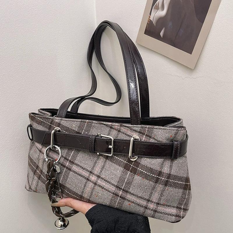 

Fashionable Retro Soft PU Leather Checked Shoulder Bags Large Capacity Hot Sale Bags for Women Zipper Cloth Women s Handbags