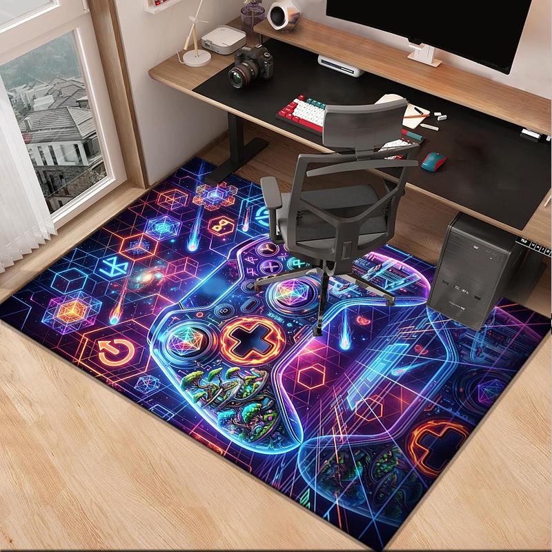 Neon Gaming Controller Office Rug Chair Mat, Game Carpet, Suitable for Front Door, Bedroom, Living Room, Desk, Holiday Gift