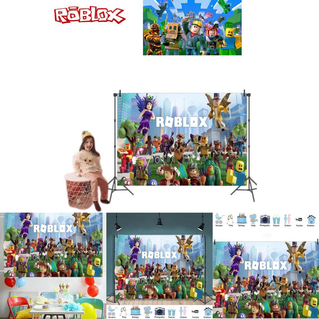 Roblox Boys' Game Birthday Party Decoration Banner 5x3 Ethylene Photography Backdrop Cloth