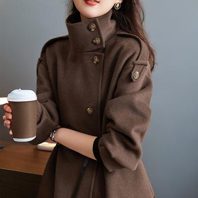Autumn and Winter New Maillard Woolen Coat Women's Korean Version Fashion Sense Loose Lace-up Woolen Coat Women