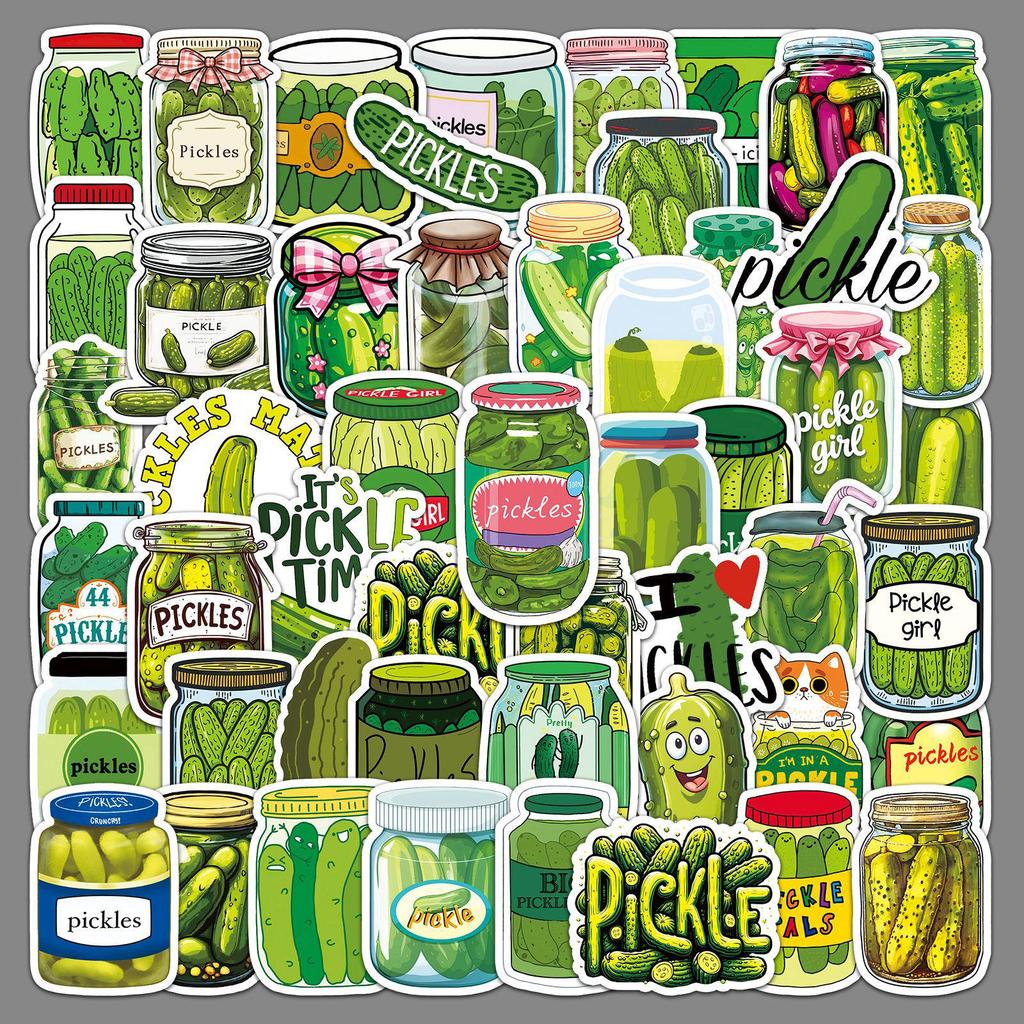 50 Sour Cucumber Stickers Set for Phones & Laptops - Pickle-Themed Resin Decals
