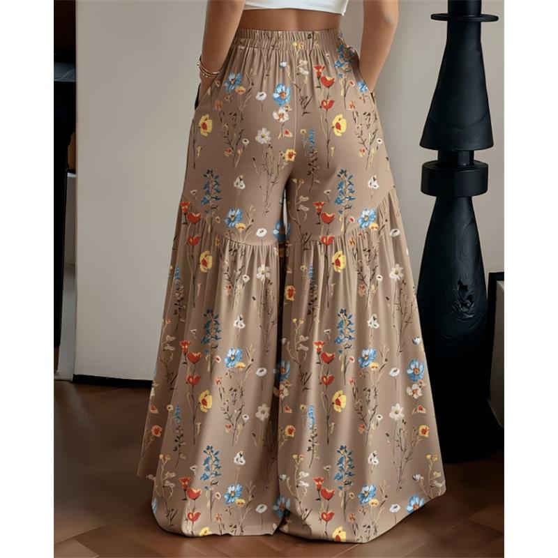 Pantalon Floral d'Été pour Femme, Taille Haute, Ample, Fin, Jambe Large, Élégant, Amincissant, Pantalon Droit Polyvalent