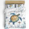 Nautical Theme Sea Turtle Starfish Compass Duvet Cover with Pillow Case 3pcs Bedding Set Quilt Cover Double Bed Home Textile
