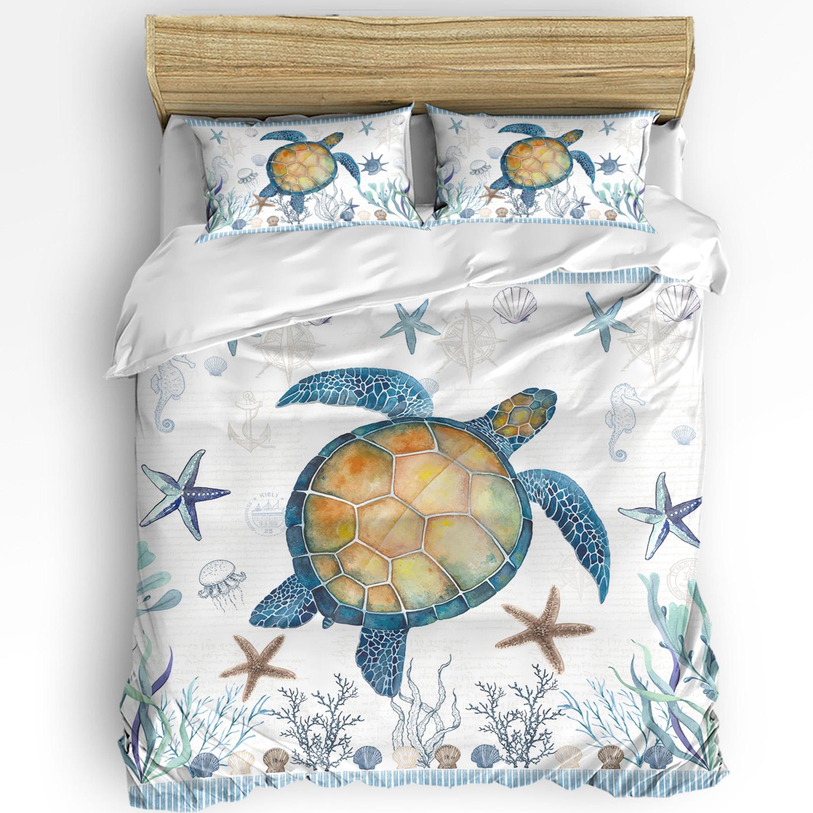 

Sea Turtle Blue Starfish Shell Duvet Cover With Pillow Case Custom 3pcs Bedding Set Quilt Cover Double Bed Home Textile EU single(135x200cm)