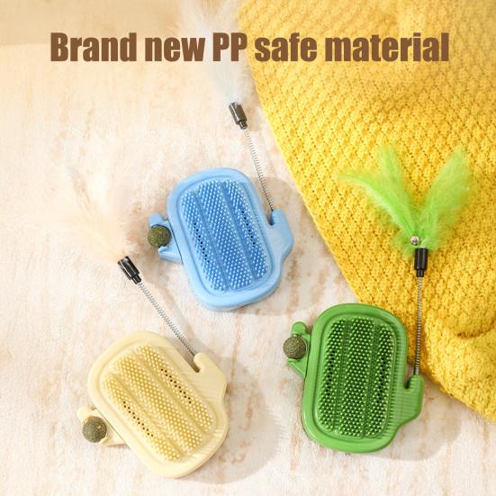 3-in-1 Cat Self Groomer Brush Wall Corner Massage Comb with Catnip Ball Feather Toys Cactus Shape Cat Face Scratcher for Indoor Cats