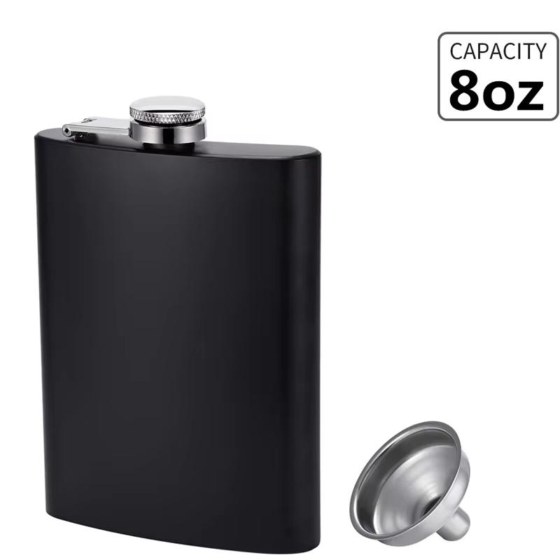 Camping Hip Flask 6 7 8oz Stainless Steel Black Hip Flask Set Leakproof Hip Flask with Funnel Alcohol Drinking Flask JT470