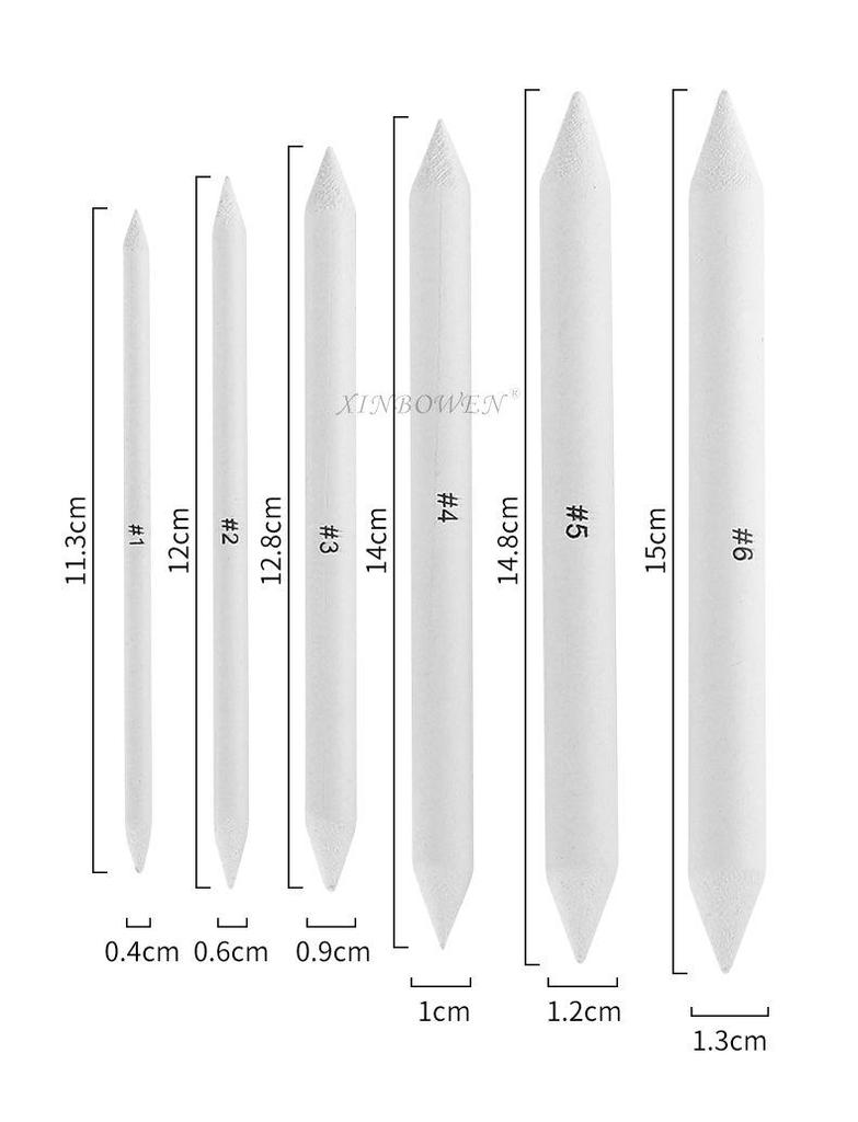 6-Piece Double-Ended Newsprint Blending Stumps: Essential for Art Students' Smudging, Correction, and Sketching.