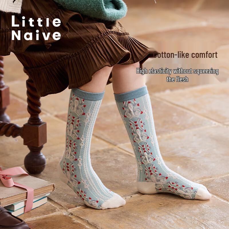 Little Naive Girls  Jacquard Mid-Calf Socks 7-9 Years (15-16cm)