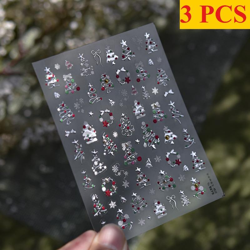1/3pcs Christmas Nail Stickers Luxury Crystal Diamond Cartoon Tree Apple Back Glue Nail Art Stickers DIY 3D Nails Decorations