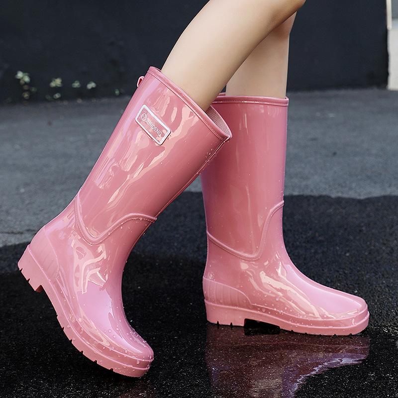 Rain Shoes Women's Tall Waterproof and Non-slip Rain Boots Fleece Warm Water Boots Pvc Rubber Shoes Fashionable Women's Water Shoes