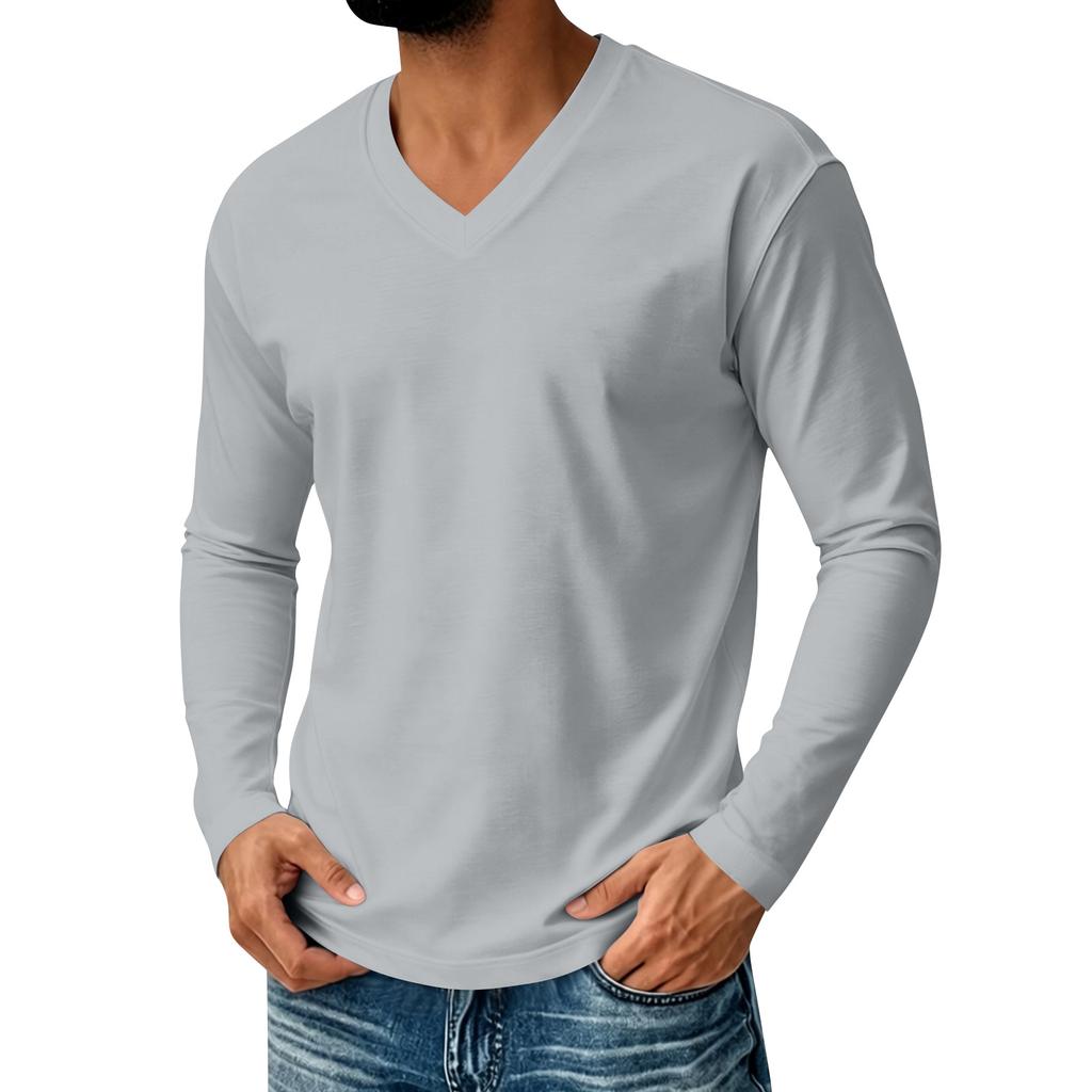 Men's V-Neck Long Sleeve Casual Shirt for Everyday Comfort