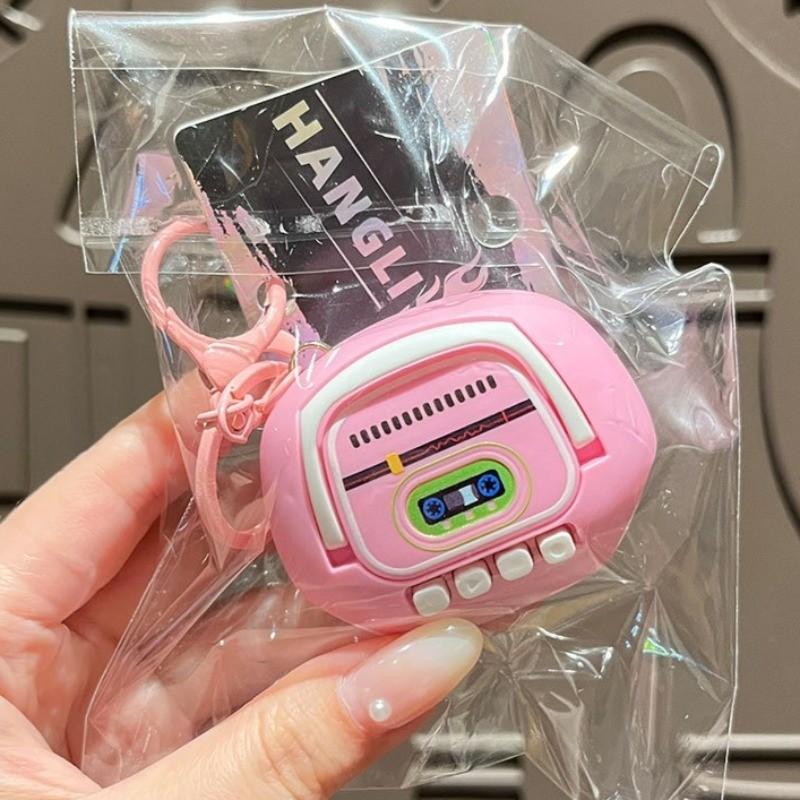Vintage Cassette Recorder Design Keychain Soundable Hanging Ornament Fun Backpack Charm Gift for Children Students Party Favors and Classroom Rewards