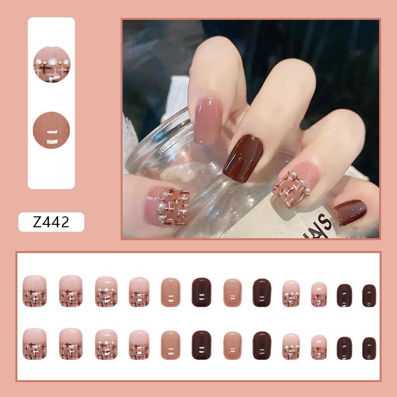 

Xiaoxiangfeng Простые и белые накладные ногти Nig Pearl Milk Coffee Color Wearing Nail Art Tablets