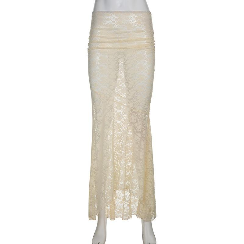 Women's Early Autumn New Spicy Girl Style Design Sense Detachable Two Wear Solid Colour Package Hip Fishtail Lace Half-body Skirt