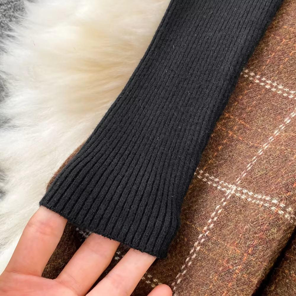 Dvoudílné šaty s kostkovaným páskem Dámské podzimní zima se stojáčkem pletený top s dlouhým rukávem Vlněné šaty ve vintage stylu Sladké šaty do A