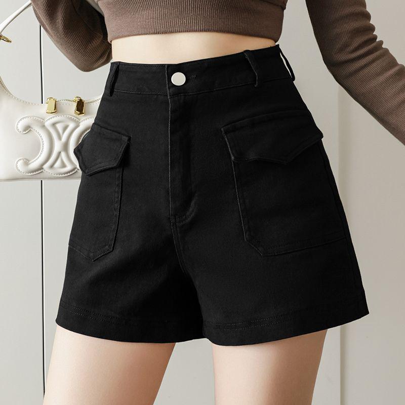 

Women s High-Waisted Denim Cargo Shorts - Summer 2025 A-Line Casual Hot Pants S (ideal for 80-95 lbs) чёрный