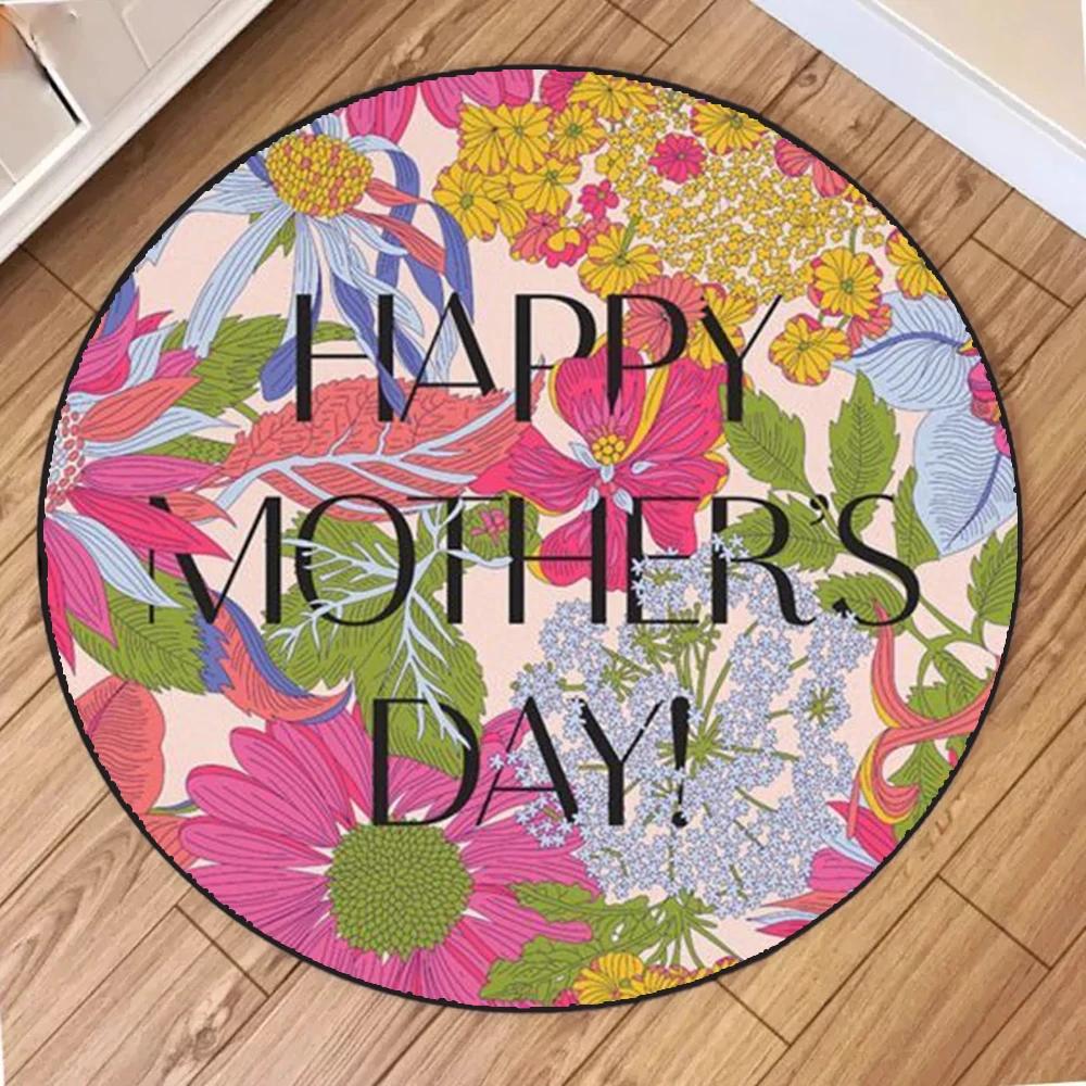 Mother's Day Circular Carpet Bedroom Decor Carpet Living Room Balcony Non-slip Mats Floormats Cartoon Bedside Area Carpets Rugs