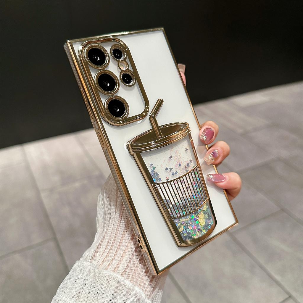 Creative Quicksand Cup Suitable for Samsung S24ULTRA Mobile Phone Case S23 Transparent Gradient Glitter S22 with Lens Film