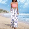 Women's Wide Leg Pants With Elastic Waistband Printing Large Pockets Patchwork Edge, Loose Pants