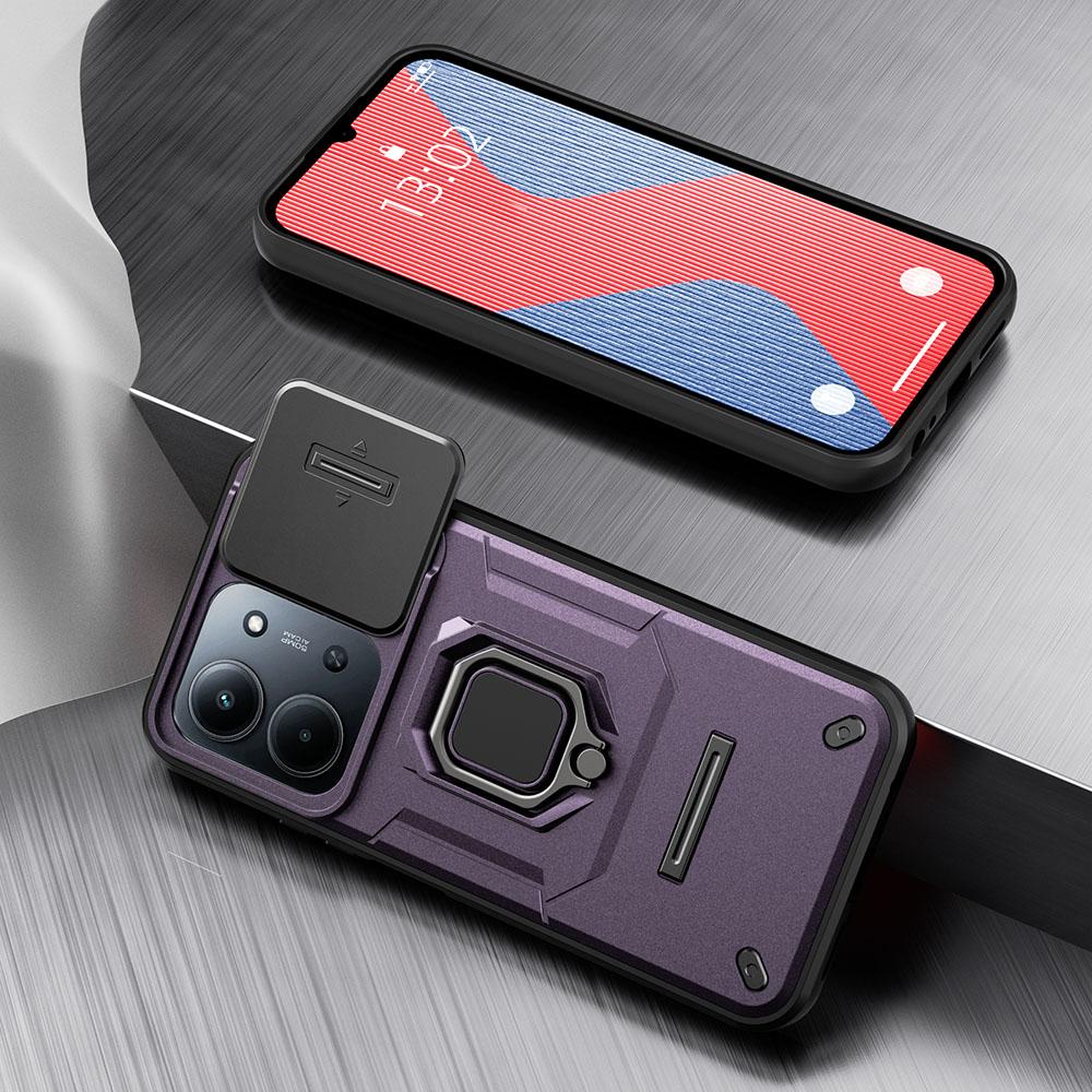 KEYSION Shockproof Armor Case for Redmi 15C 171mm 173mm Slide Camera Lens Protection Metal Ring Stand Phone Back Cover for POCO C85