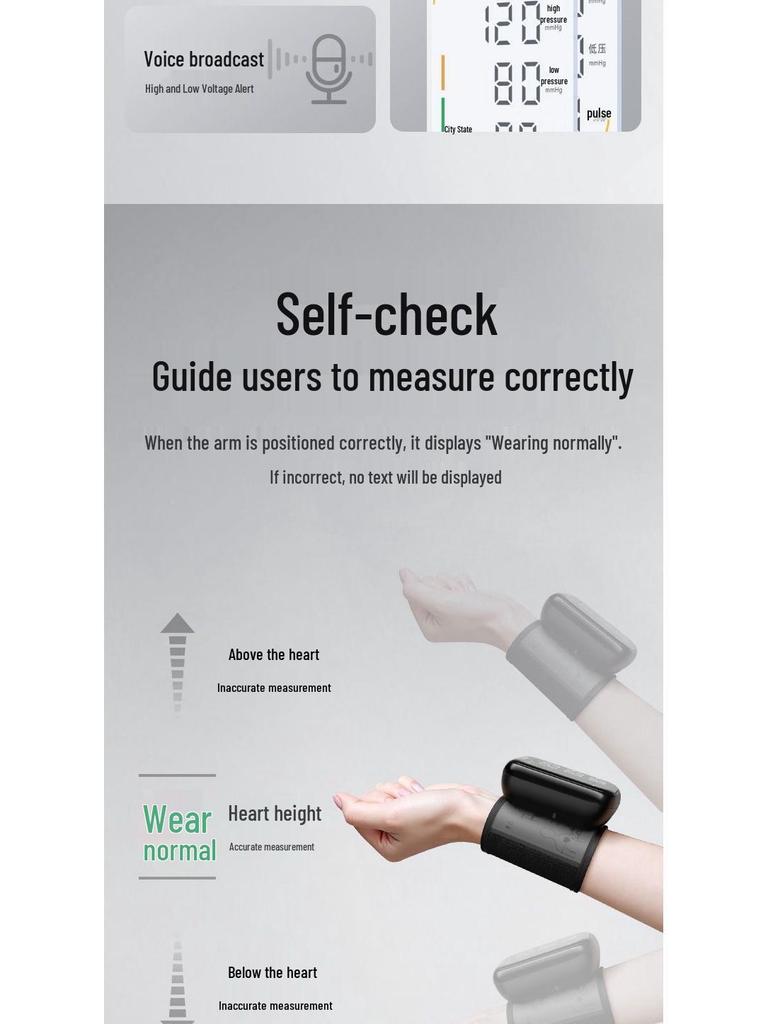 Zhuochen Rechargeable Backlit Wrist Blood Pressure Monitor, Large Screen, Fully Automatic.