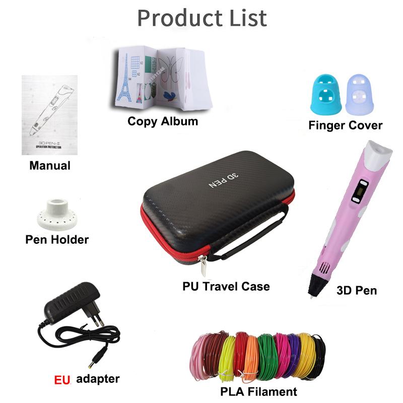 Kinder 3D-Stift 3D-Zeichen Druckstift LCD-Bildschirm Netzteil 40 Farben 200M PLA-Filament Kinder Jungen Mädchen Geburtstag DIY-Geschenk