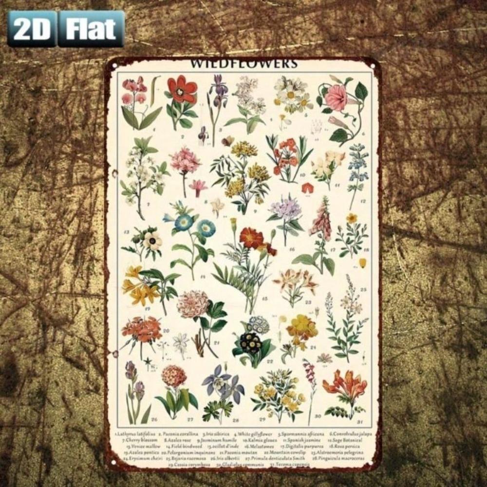Vintage Metal Sign with Wildflowers 20x30cm Retro Wall Decor for Home Restaurant
