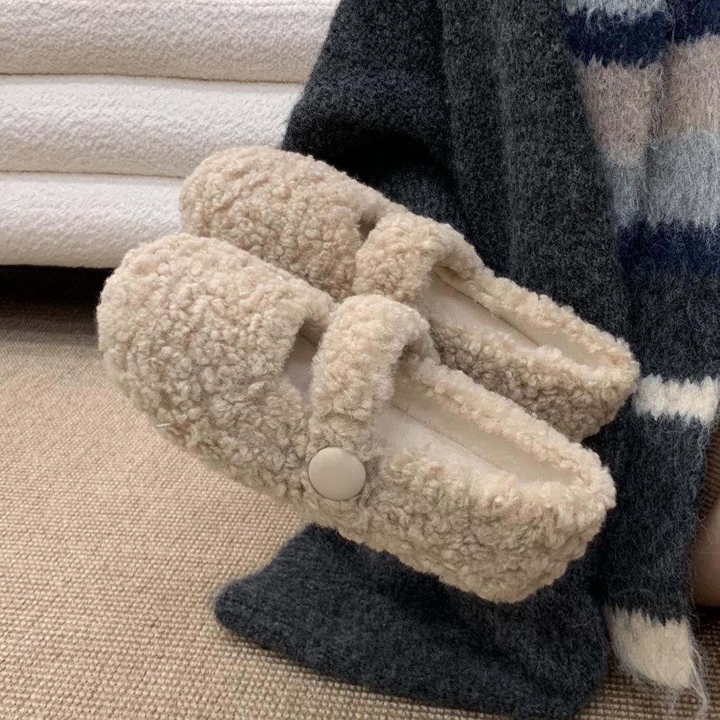 Gentle Fairy Wind Round Head Mary Jane Plush Shoes Women Wear Flat Cotton Single Shoes Doudou Shoes In Winter