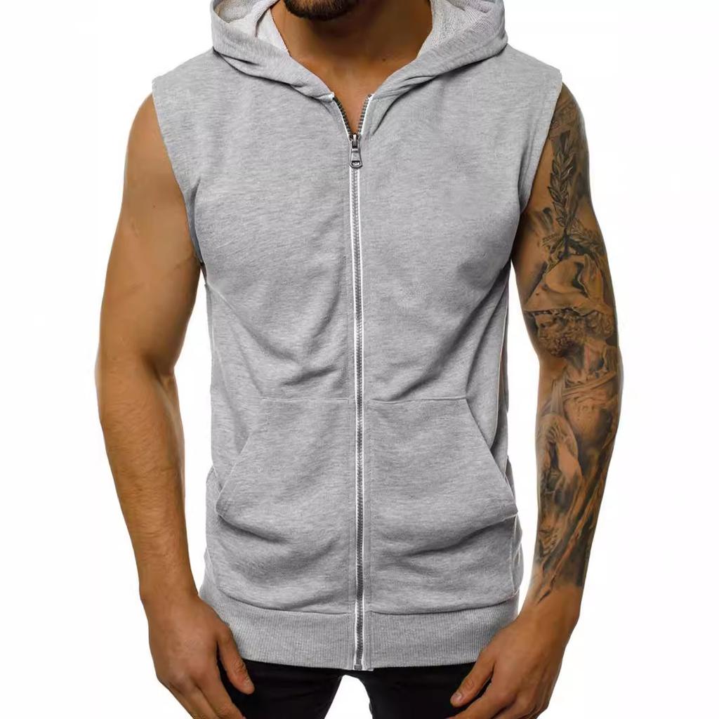 Men's Summer Slim Fashion Fitness Sports Sleeveless Vest Hooded Cardigan Jacket