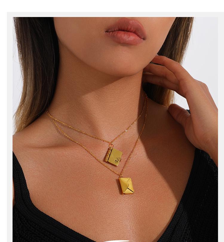 18K Gold-Plated Stainless Steel Envelope Necklace - Elegant and Durable Fashion Jewelry