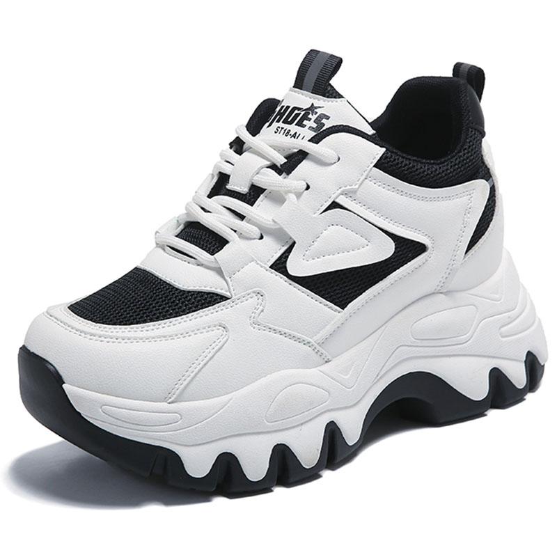 

Женские кроссовки на платформе разного цвета, вулканизированная обувь из дышащей сетки на шнуровке, женская нескользящая спортивная обувь на толстой подошве, женская 36 чёрный