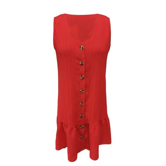 Summer Dress V-Neck Sleeveless Single-Breasted Solid Color Mini Dress Solid Color Loose