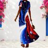 Women Plus Size V Neck Short Sleeve Star Swirl Printed Long Dress Red Blue White