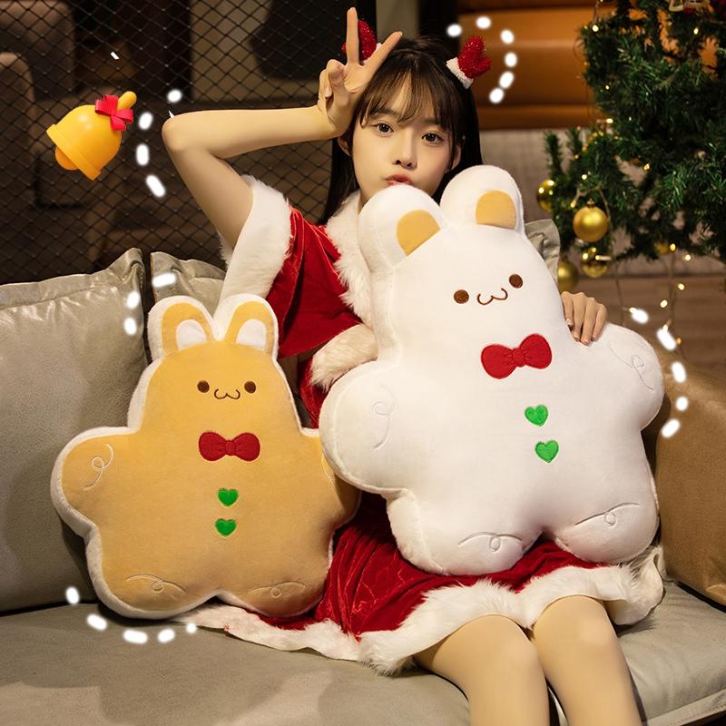 Christmas Ginger Bread Rabbit Plush Pillow Stuffed Cookie Decor Cushion Funny XMas Tree Party Decor Doll Plushie Nice Gift
