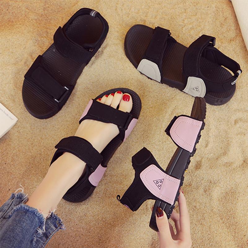 Sommerschuhe Damen Sandalen Ferien Flache Mode Damen Sandalen Dicke Sohle Rutschfest Weich Rosa Schwarz Übergröße 42