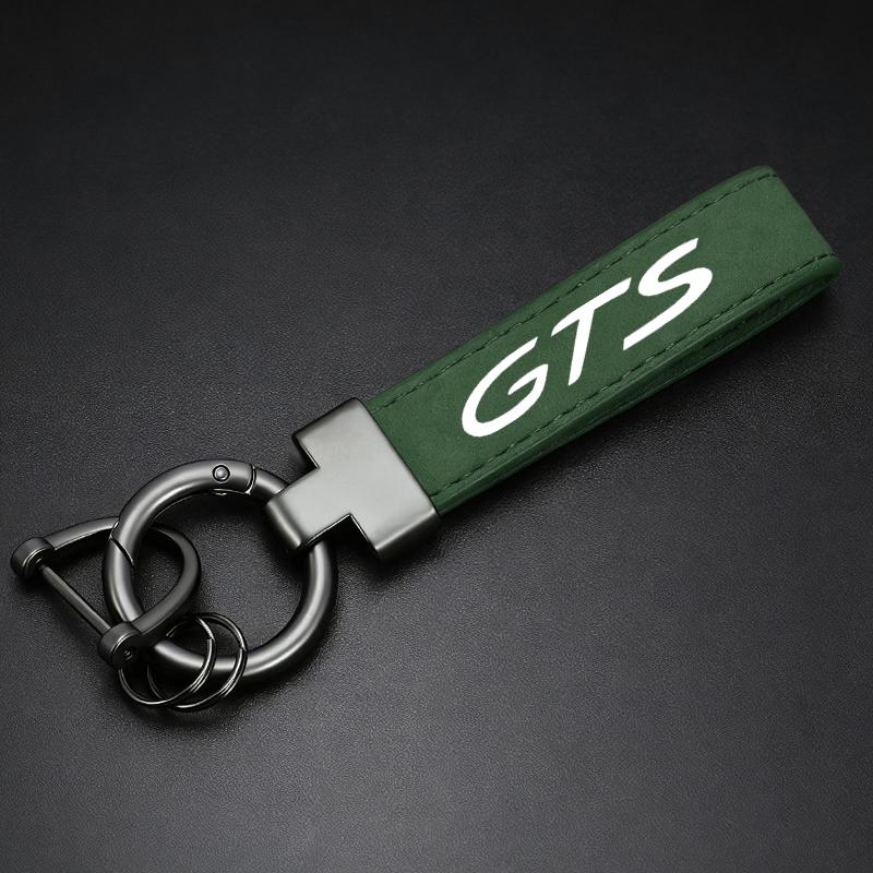 

For Porsche GTS Series 911 GTS 718 Boxster Cayman GTS Panamera Taycan GTS Cayenne Macan GTS Suede Leather Keychain Car Key Chain зелений
