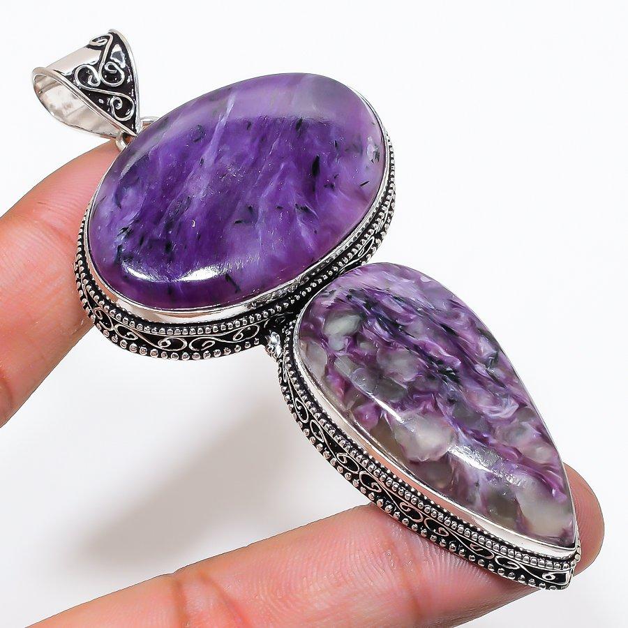 Natural Russian Charoite Gemstone 925 Sterling Silver Jewelry Pendant 3.62  AP-14341