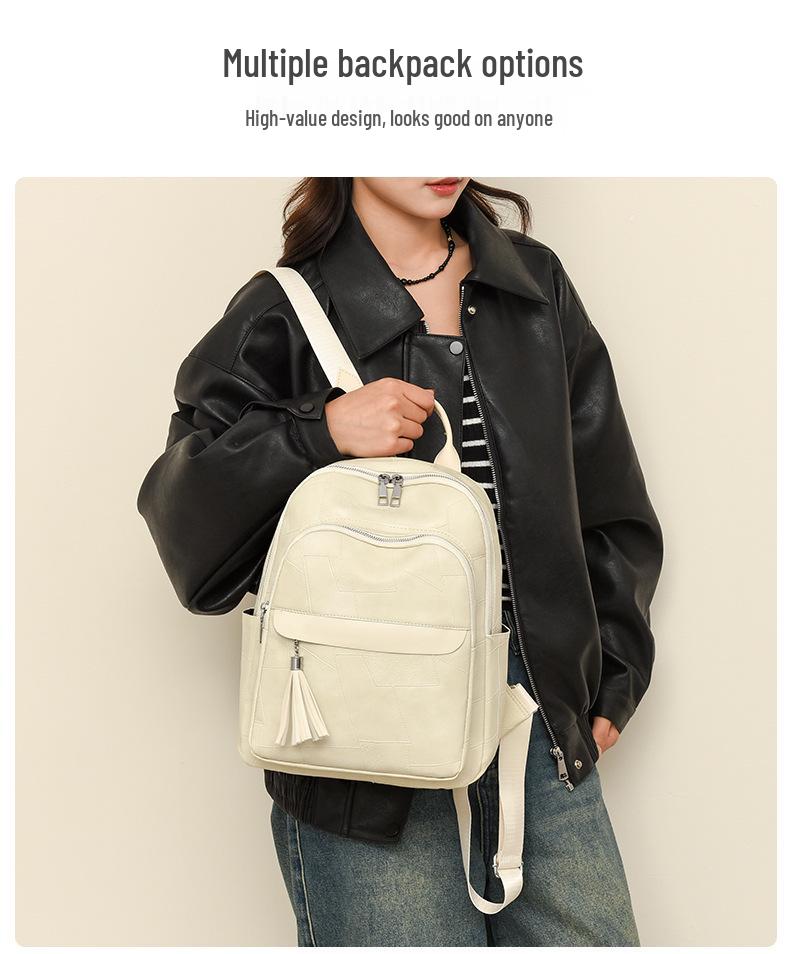 2025 Women's Vintage Soft Leather Tassel Backpack – Spacious, Stylish, and Versatile for Commute