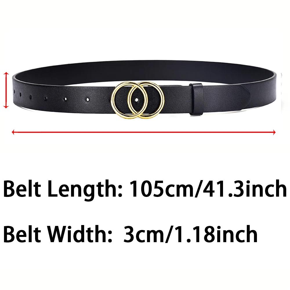 Cureaua de dama Trend Cureaua cu catarama dubla rotunda Cureaua de tineret simpla si versatila Curea din piele PU asociata cu fusta de blugi Curea de femei