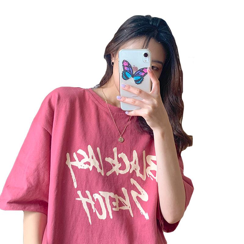 748 #200g pure cotton new spring and summer medium and long loose large size fat MM short-sleeved t-shirt women