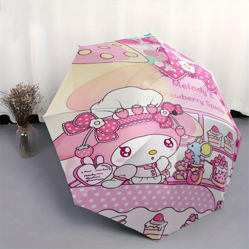 My Melody 's Dessert Shop Automatic Open/CloseCartoon Umbrella-CuteUmbrella with Cute Design, Portable 3-Fold Compact Umbrella for Men & Women, Valent